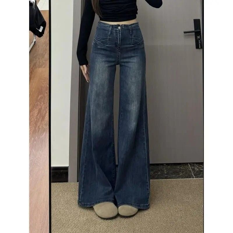 美式复古高腰喇叭牛仔裤女2026新款梨型身材不贴腿垂感阔腿微喇裤