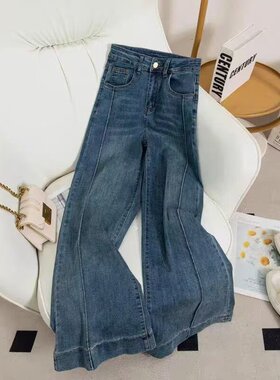 高腰阔腿牛仔裤女2026冬季显瘦百搭长裤直筒宽松百搭深蓝色牛仔裤