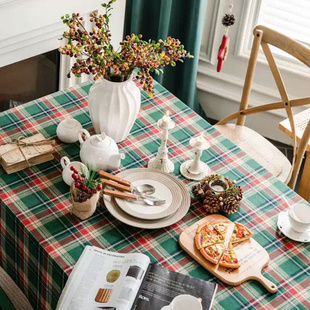 棉麻格子桌布北欧简约西餐厅台布茶几盖布家用轻奢网红布 英伦美式