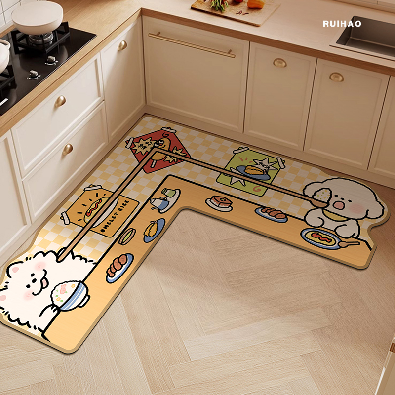 卡通l型厨房地垫易打理狗狗吸水