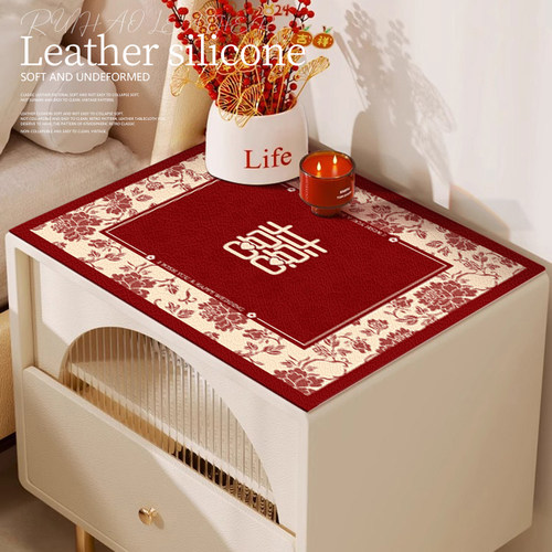 床头柜子皮革桌垫防水红色新婚