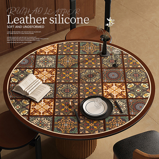 美式复古皮革圆形桌垫茶几垫子桌面保护垫圆桌桌布防油防水餐桌垫