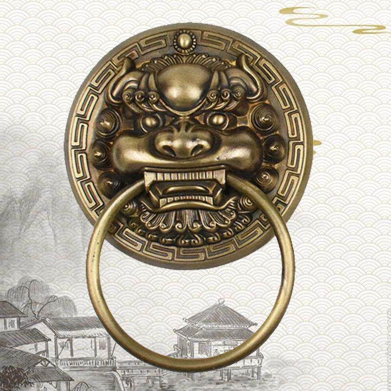 彷古大门纯铜拉手中式虎头麒麟兽头门把手老式木门拉环狮子头门环