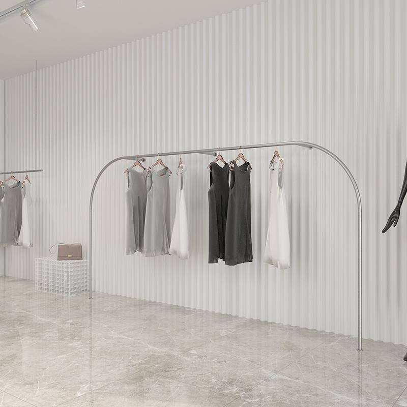网红女装童装店服装店壁挂式展示陈列货架上墙专用加粗不锈钢衣架