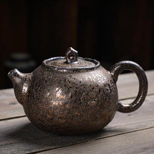 粗陶茶壶单壶大号复古手工铁锈釉茶壶家用陶瓷功夫茶具泡茶壶 日式