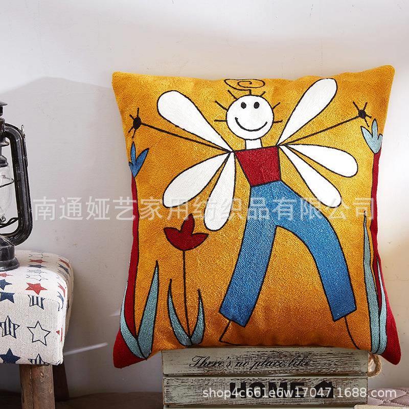 刺绣枕棉办帆布抱链条绣抱枕RHX靠垫沙套汽车发公室样品房靠枕