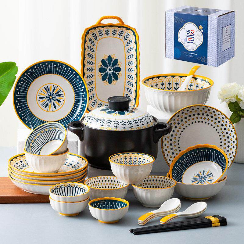 礼品陶瓷餐具碗碟套装家用高档碗盘送礼乔迁创意网红轻奢碗筷组合