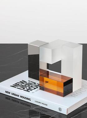 密度家居简约现代立体几何黑白水晶创意摆件样板间玄关软装饰品