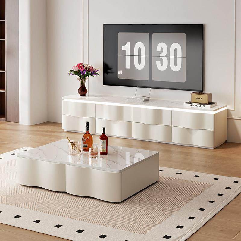 落地电视柜客厅2025新款储物柜一体实木岩板茶几电视柜组合