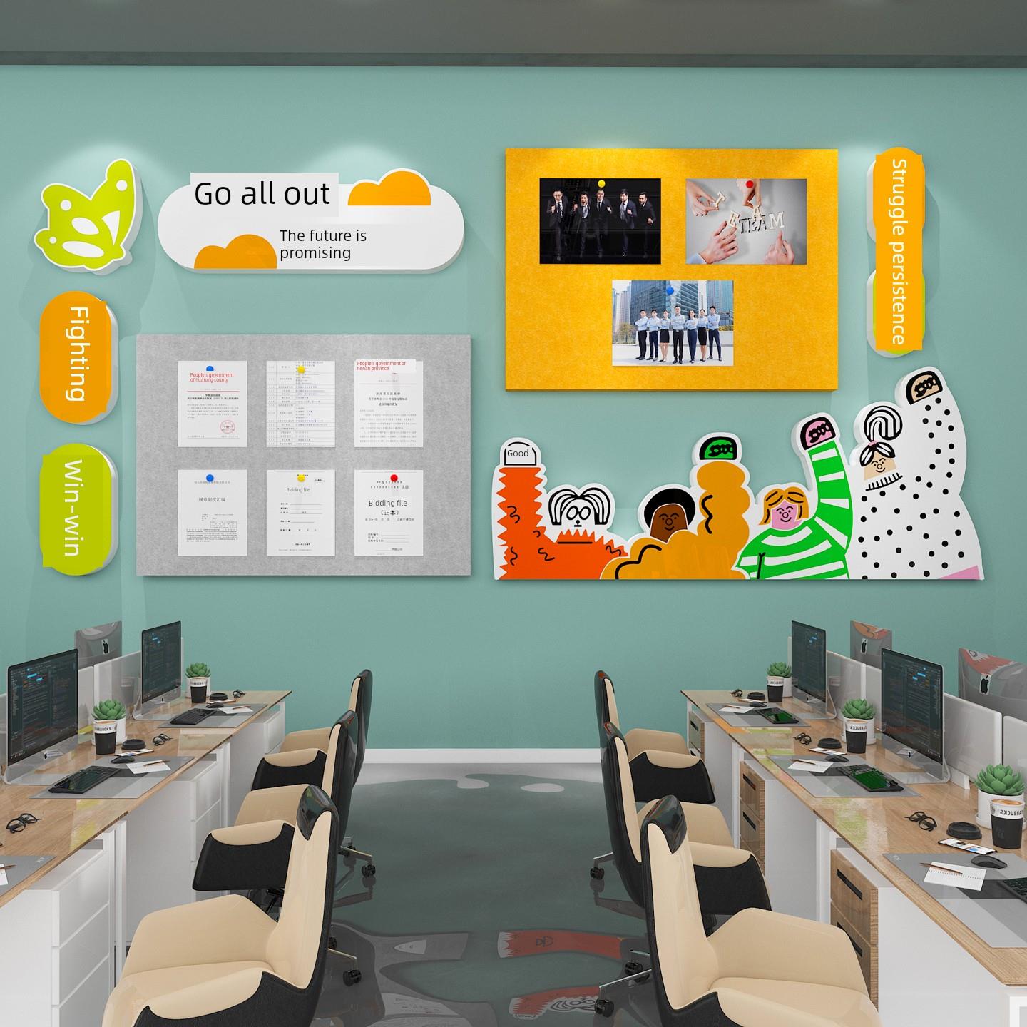 办公室员工风采公告栏照片荣誉墙面装饰毛毡板公司企业文化墙贴画