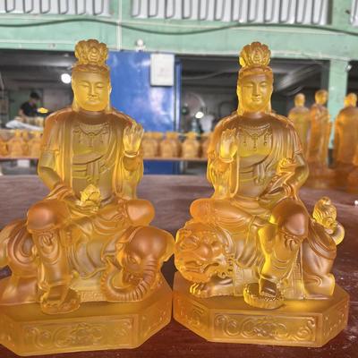 文殊普贤菩萨水琉璃华严三圣佛像家用摆件工艺品供奉文殊菩萨
