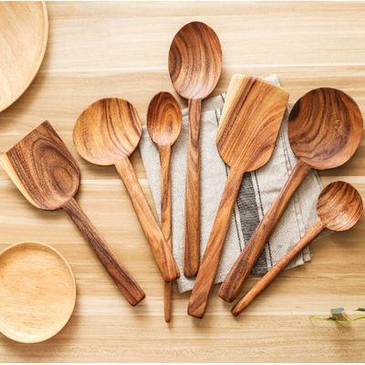 柚木无漆木铲不粘锅炒菜锅铲木质家用汤勺长柄木大勺子烹饪铲件套