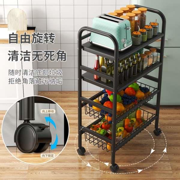 厨房置物架落地多层微波炉锅具家用货架子蔬菜篮小推车收纳张小岳