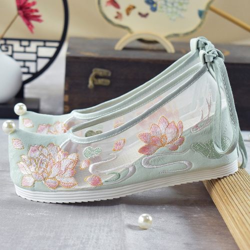 锦袍仙网纱凉鞋汉服鞋增高绣花鞋