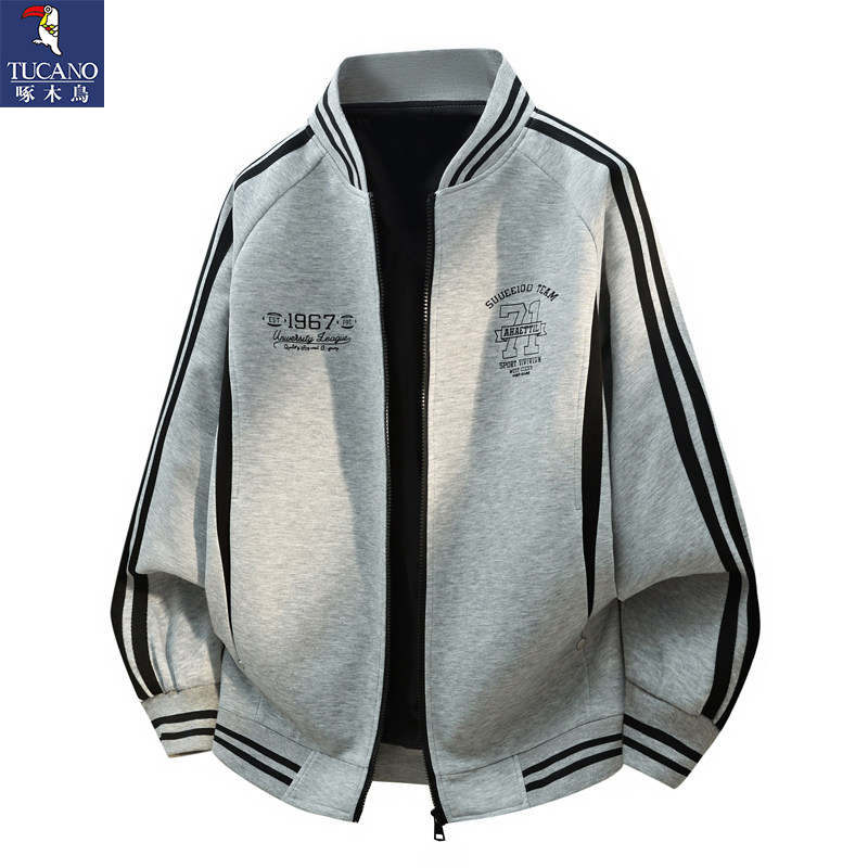 啄木鸟春秋季美式风棒球领夹克男士新款韩版潮流学生外套立领上衣