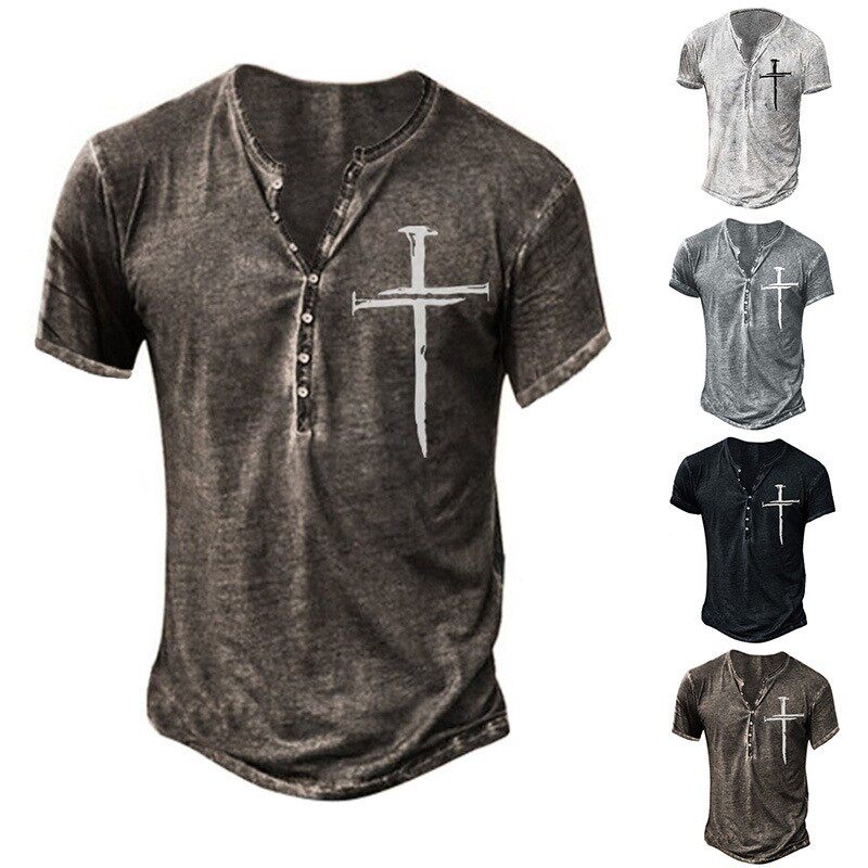 潮牌美式休闲男装2026春夏3D数码时尚印花V领宽松POLO衫短袖T恤衫