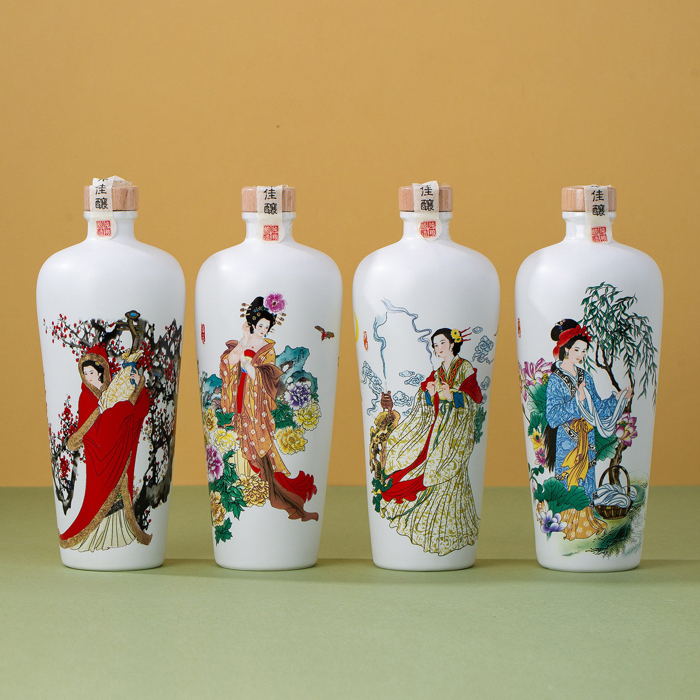 景德镇陶瓷酒瓶四大美女国风画一斤装酒瓶陶瓷家用白酒壶密封空瓶