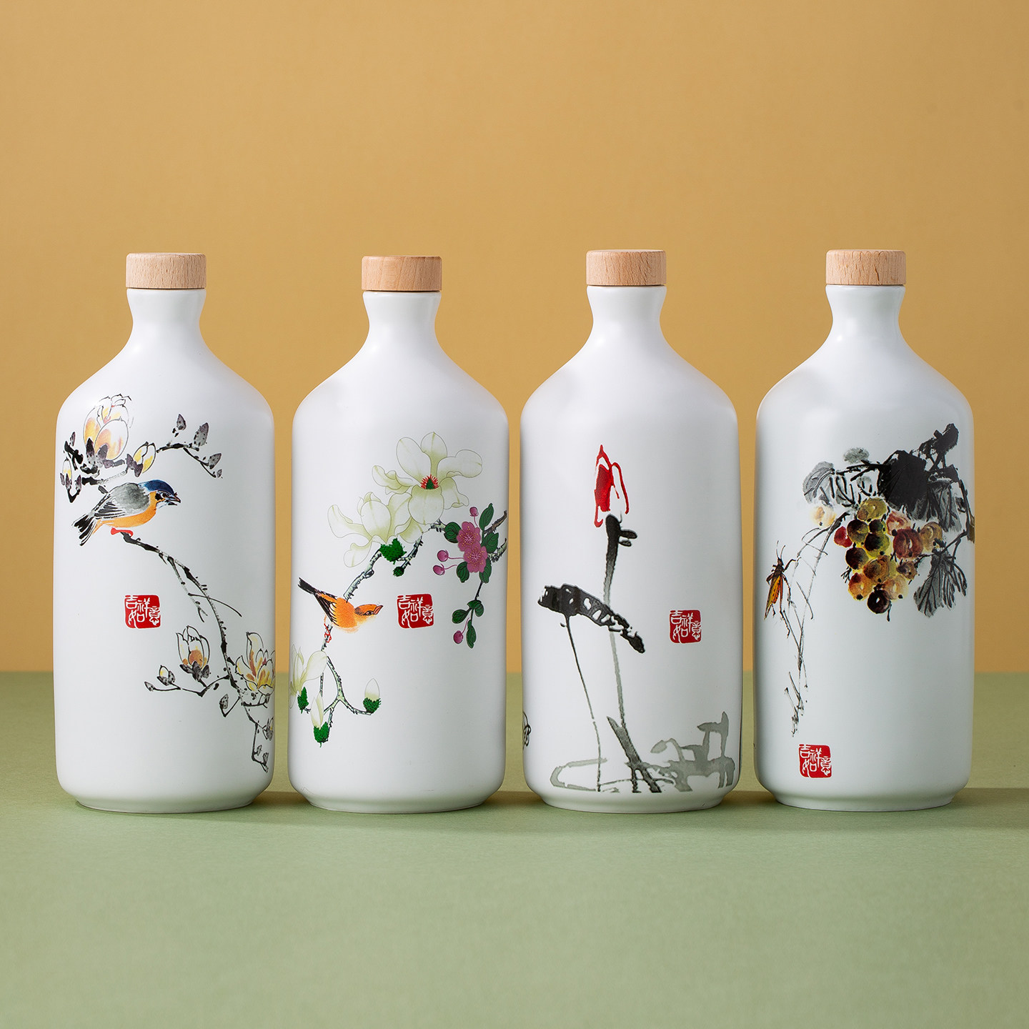 景德镇1斤陶瓷酒瓶新中式吉祥如意1斤装酒瓶田园画陶瓷空酒壶密封