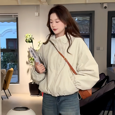 独特超好看夹棉厚外套女2025秋新款韩系小个子漂亮连帽二棉冲锋衣