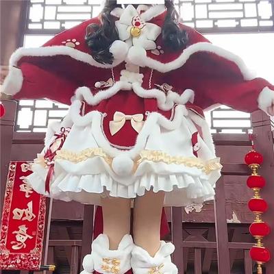 【泡泡熊原创设计】招财猫蛇年新年战袍加绒红色lolita可爱lo裙