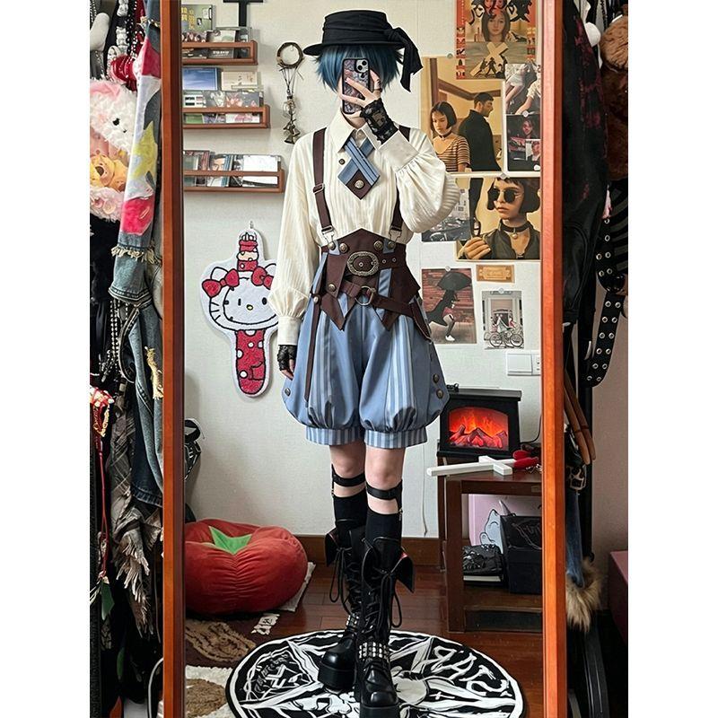 啵酱 cos 风少爷制服套装灯笼裤+米色衬衫+棕色腰封