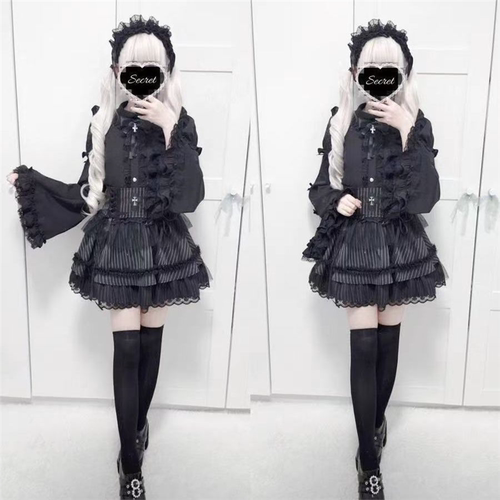 长袖蕾丝蝴蝶结姬袖衬衫秋季上衣哥特Lolita日系亚文化内搭宽袖