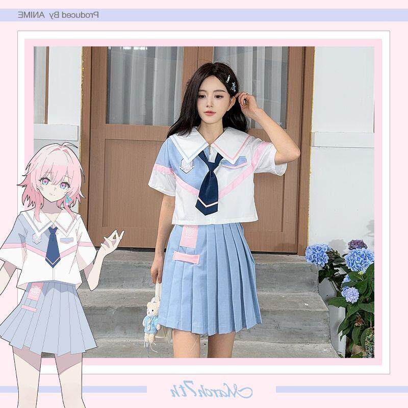 动漫三月七cos服崩同坏星穹铁人道二次元水手服短袖短裙漫展常服