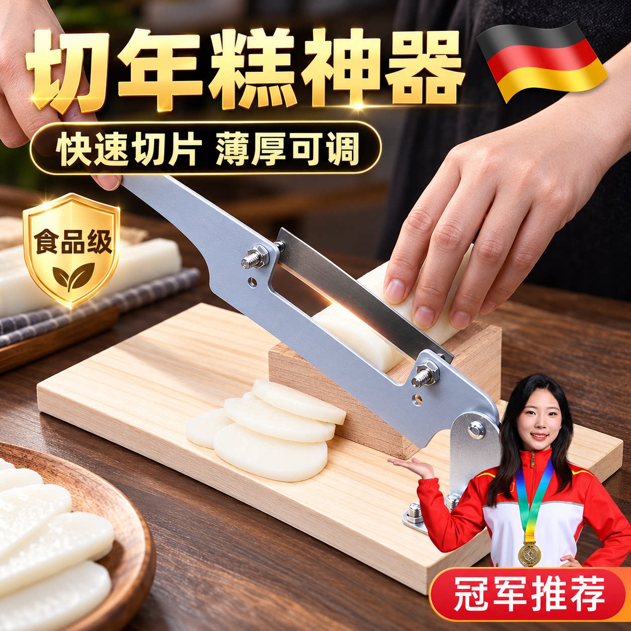 德国切年糕神器家用不锈钢专用刀牛轧糖刀阿胶糕中药材手动切片机