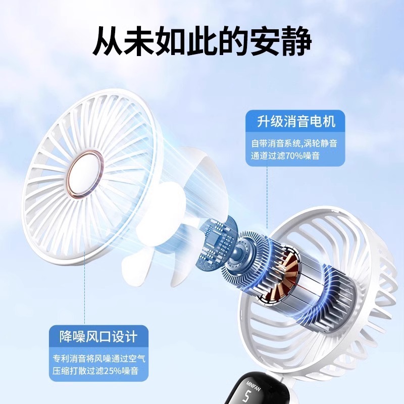 手持风扇迷你便携式折叠小风扇数显usb充电桌面小电风扇