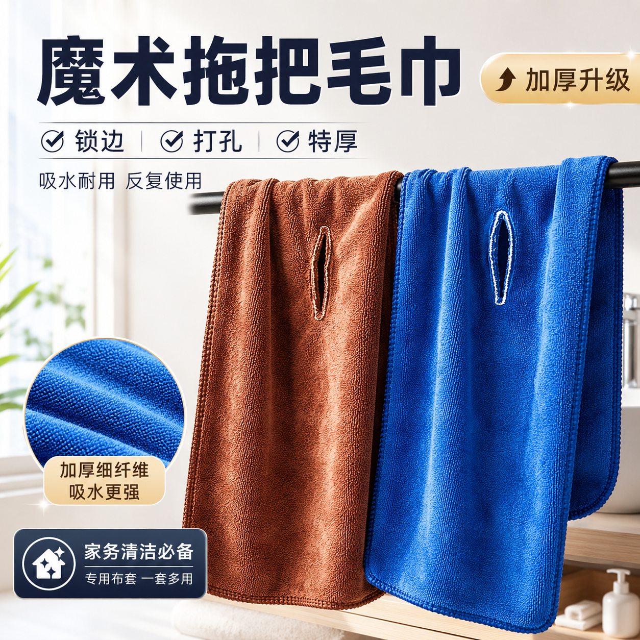 魔术拖把抹布家政保洁擦地专用加厚吸水家用扫把布套打孔拖地毛巾
