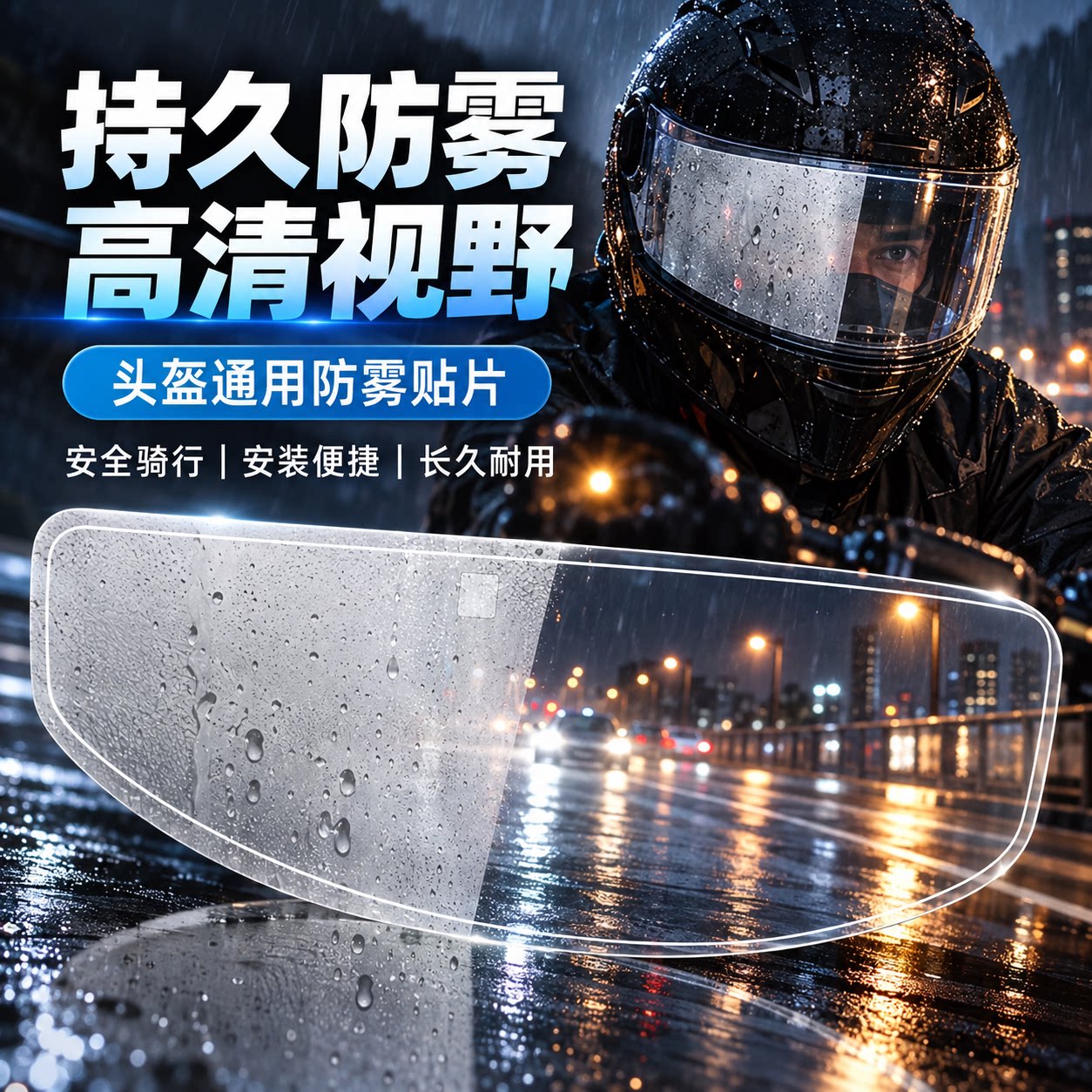 德国摩托车头盔防雾贴片全盔半盔通用不起雾高清防雾神器镜片贴膜