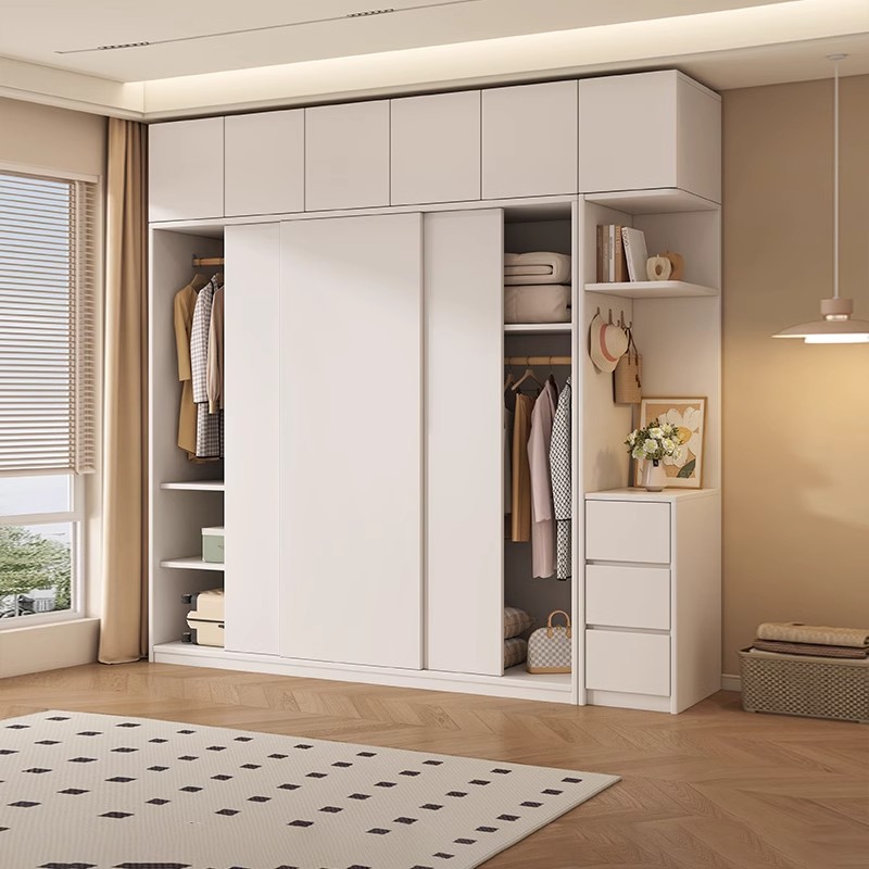 ENF实木板大衣柜奶油风定制家A用卧室推拉移门现代简约轻奢小户型