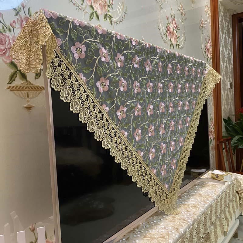 电视机盖布防f尘蕾丝法式高级感防尘罩网纱现代简约风电脑防尘盖