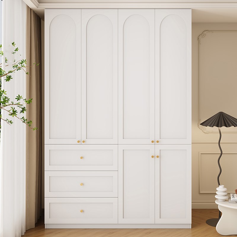 定制分段式奶油风实木衣柜卧室新款A2024爆款小户型四门吸塑衣橱