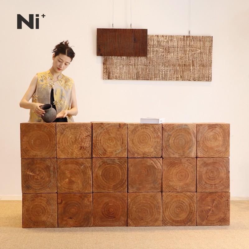 Ni+尼家民宿酒店前台木墩接待台收银H台柜台服装店吧台桌实木案台