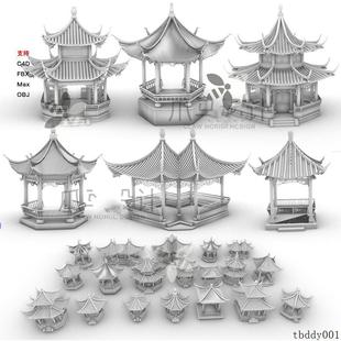 C4D 古建筑 模型犀牛建模rhino maya模型obj 3Dmax 凉亭 亭子 中式