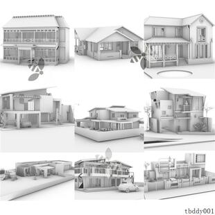 别墅建筑模型房屋住宅楼洋房家居家具花园房子楼房rhino犀牛素材