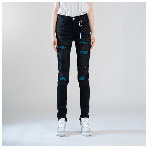 AMR Skinny Ripped Jeans 牛仔裤男美式高街破洞堆积修身小脚裤