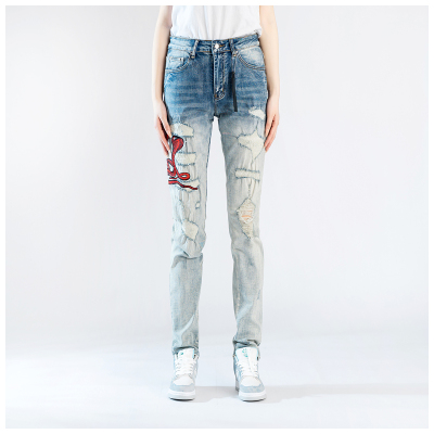 AMR Skinny Ripped Jeans 牛仔裤男美式高街破洞堆积修身小脚裤