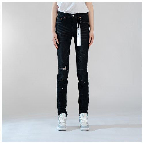 PUR jeans牛仔裤男修身显瘦欧美式高街泼墨破洞做旧牛仔小脚裤