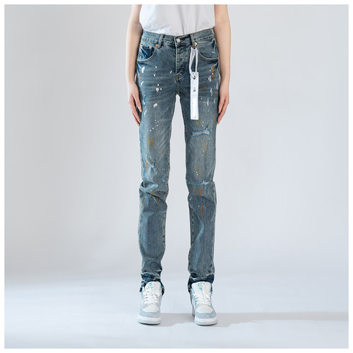 PUR jeans牛仔裤男修身显瘦欧美式高街破洞乞丐泼墨修身