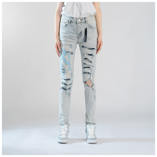 AMR Skinny Ripped Jeans 牛仔裤男美式高街破洞堆积修身小脚裤