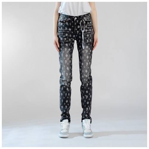 PUR jeans牛仔裤男修身显瘦欧美式高街高档印花紧身堆积紧身小脚