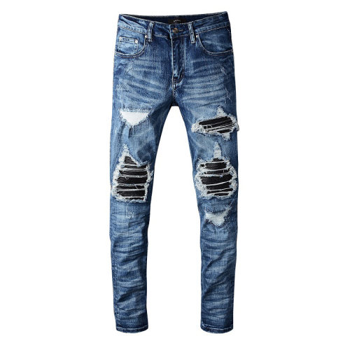 AMR Skinny Ripped Jeans 牛仔裤男美式高街街头破洞补丁小脚裤