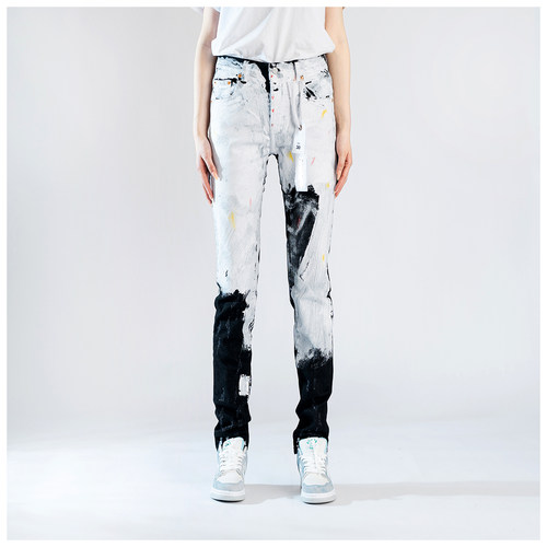 PUR jeans牛仔裤男修身显瘦欧美式高街破洞泼墨潮牌修身紧身小脚