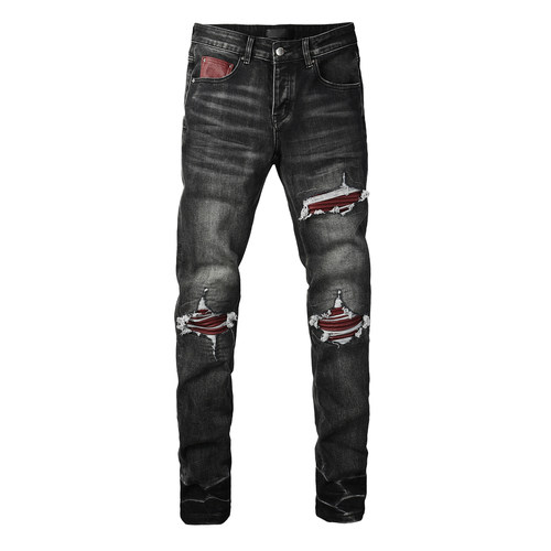 AMR Skinny Ripped Jeans 牛仔裤男美式高街补丁破洞堆积感小脚裤