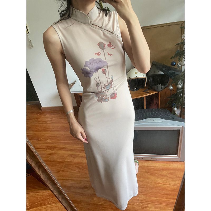 新中式裸色网纱紫调印花
