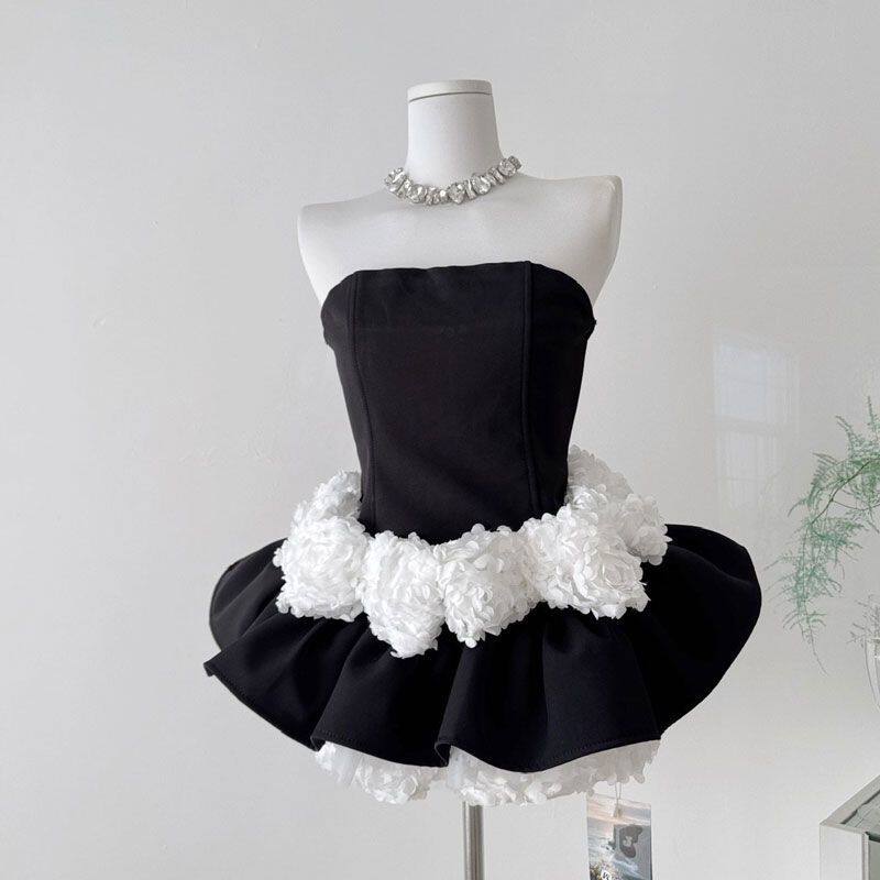 法式甜辣风抹胸立体花朵