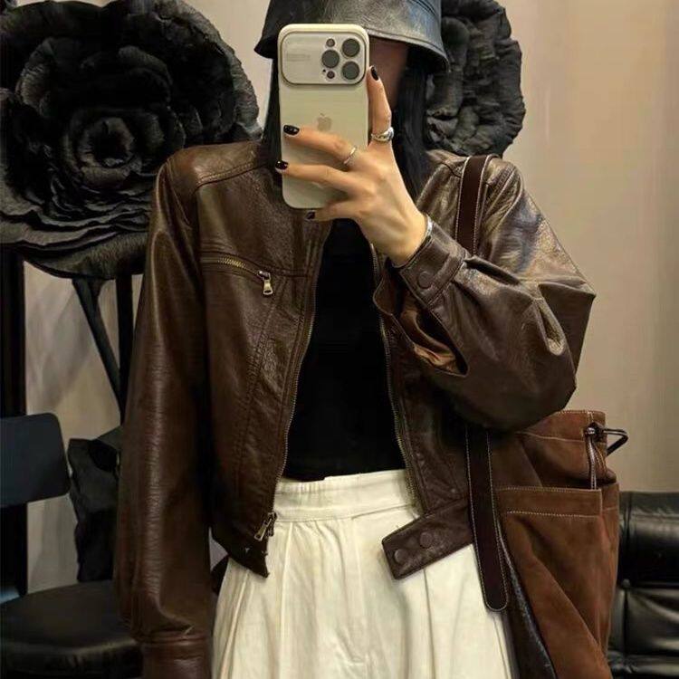 美式机车服短款pu皮衣外