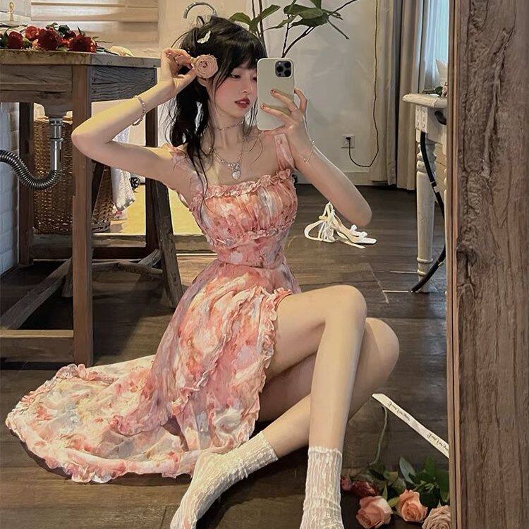 月神花海仙女裙子碎花吊